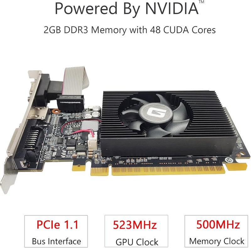 Glorto GeForce GT 610 2G DDR3 Low Profile Graphics Card, PCI Express 1.1 x16, HDMI/VGA/DVI, Entry Level GPU for PC, SFF and HTPC, Compatible with Win11 - Image 2